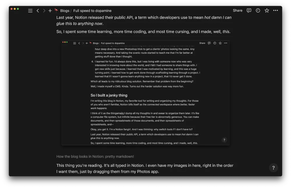 How images look in Notion: they sit right in line with the text where they need to be.