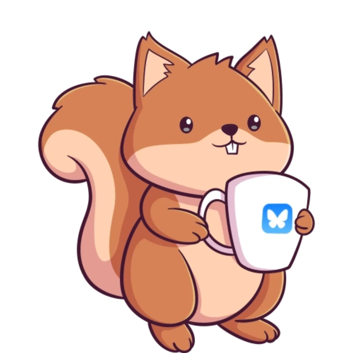 Link to Bluesky in the form of a squirrel drinking its morning coffee. Painted by Alice Alexandra Moore.