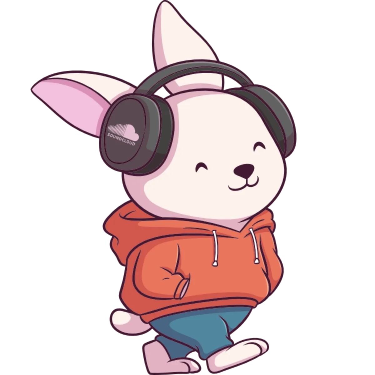 Link to Soundcloud in the form of an illustrated rabbit wearing headphones. Painted by Alice Alexandra Moore.